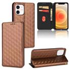 For iPhone 12 / 12 Pro Cubic Grid Texture Flip Leather Phone Case(Brown) - 1