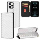 For iPhone 12 Pro Max Cubic Grid Texture Flip Leather Phone Case(Silver) - 1