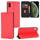 For iPhone X / XS Cubic Grid Texture Flip Leather Phone Case(Red) - 1