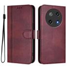 For Coolpad C16 Line Splicing Buckle Retro Leather Phone Case(Wine Red) - 2