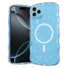 For iPhone 16 Pro Max Wave Glitter MagSafe Magnetic TPU Phone Case(Transparent Blue) - 1