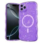 For iPhone 16 Pro Max Wave Glitter MagSafe Magnetic TPU Phone Case(Transparent Purple) - 1
