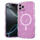 For iPhone 16 Pro Wave Glitter MagSafe Magnetic TPU Phone Case(Transparent Pink) - 1