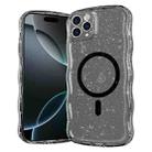 For iPhone 16 Pro Wave Glitter MagSafe Magnetic TPU Phone Case(Transparent Black) - 1