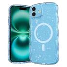 For iPhone 16 Wave Glitter MagSafe Magnetic TPU Phone Case(Transparent Blue) - 1