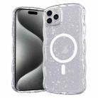 For iPhone 15 Pro Max Wave Glitter MagSafe Magnetic TPU Phone Case(Transparent White) - 1