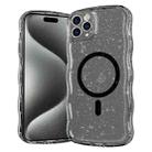 For iPhone 15 Pro Max Wave Glitter MagSafe Magnetic TPU Phone Case(Transparent Black) - 1