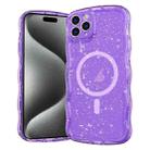For iPhone 15 Pro Wave Glitter MagSafe Magnetic TPU Phone Case(Transparent Purple) - 1