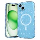 For iPhone 15 Plus Wave Glitter MagSafe Magnetic TPU Phone Case(Transparent Blue) - 1