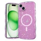 For iPhone 15 Wave Glitter MagSafe Magnetic TPU Phone Case(Transparent Pink) - 1