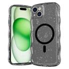 For iPhone 15 Wave Glitter MagSafe Magnetic TPU Phone Case(Transparent Black) - 1