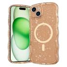 For iPhone 15 Wave Glitter MagSafe Magnetic TPU Phone Case(Transparent Gold) - 1