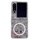 For ZTE nubia Flip2 Pearlescent Shell Texture MagSafe Phone Case(Pink Green) - 1