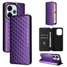 For Redmi 13 4G / Note 13R 5G Cubic Grid Texture Flip Leather Phone Case(Purple) - 1