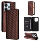 For Redmi 13 4G / Note 13R 5G Cubic Grid Texture Flip Leather Phone Case(Brown) - 1