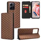 For Redmi Note 12 4G Global Cubic Grid Texture Flip Leather Phone Case(Brown) - 1