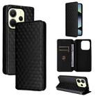 For Redmi Note 14 4G 163.25mm Cubic Grid Texture Flip Leather Phone Case(Black) - 1