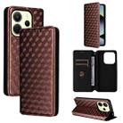 For Redmi Note 14 4G 164.84mm Cubic Grid Texture Flip Leather Phone Case(Brown) - 1
