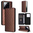 For Xiaomi 14 Pro Cubic Grid Texture Flip Leather Phone Case(Brown) - 1