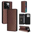 For Xiaomi 14T Pro Cubic Grid Texture Flip Leather Phone Case(Brown) - 1