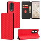 For Honor 70 Cubic Grid Texture Flip Leather Phone Case(Red) - 1