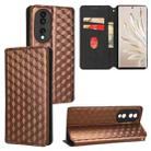 For Honor 70 Cubic Grid Texture Flip Leather Phone Case(Brown) - 1