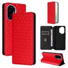 For Honor 300 5G Cubic Grid Texture Flip Leather Phone Case(Red) - 1
