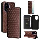 For Honor 300 5G Cubic Grid Texture Flip Leather Phone Case(Brown) - 1