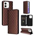 For Honor X60i 5G Cubic Grid Texture Flip Leather Phone Case(Brown) - 1