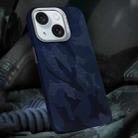 For iPhone 15 Camouflage Leather Metal Frame MagSafe PC Phone Case(Blue) - 1
