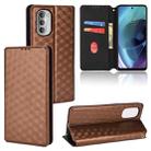 For Motorola Moto G52j 5G Cubic Grid Texture Flip Leather Phone Case(Brown) - 1