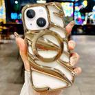 For iPhone 14 Plus Cooling Hollow Electroplating TPU MagSafe Phone Case(Gold) - 1