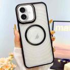 For iPhone 16 Transparent Glitter Starry Sky Top Diamond Frosted MagSafe Phone Case(Black) - 1