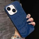 For iPhone 15 Plus / 14 Plus Plain Leather Snake Texture PC MagSafe Phone Case(Blue) - 1