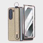 For Samsung Galaxy Z Fold6 5G Integrated Electroplated PC Glitter Texture Shockproof Phone Case with Wrist Strap / Ring(Gold) - 1