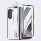 For Samsung Galaxy Z Fold6 5G Integrated Electroplated PC Glitter Texture Shockproof Phone Case with Wrist Strap / Ring(White) - 1