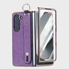 For Samsung Galaxy Z Fold6 5G Integrated Electroplated PC Glitter Texture Shockproof Phone Case with Wrist Strap / Ring(Purple) - 1