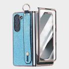 For Samsung Galaxy Z Fold5 5G Integrated Electroplated PC Glitter Texture Shockproof Phone Case with Wrist Strap / Ring(Blue) - 1