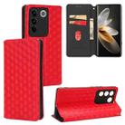 For vivo S16 / S16 Pro / V27 Pro Cubic Grid Texture Flip Leather Phone Case(Red) - 1