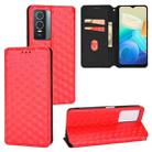 For vivo Y76 5G / Y76s 5G Cubic Grid Texture Flip Leather Phone Case(Red) - 1