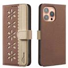 For Motorola Moto E13 Splicing Color Hollow Flower Pattern RFID Leather Phone Case(Brown) - 1