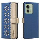 For Motorola Edge 40 Splicing Color Hollow Flower Pattern RFID Leather Phone Case(Dark Blue) - 1