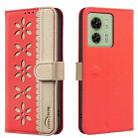 For Motorola Edge 40 Splicing Color Hollow Flower Pattern RFID Leather Phone Case(Red) - 1