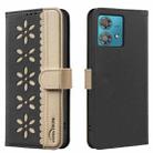 For Motorola Edge 40 Neo Splicing Color Hollow Flower Pattern RFID Leather Phone Case(Black) - 1