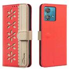 For Motorola Edge 40 Neo Splicing Color Hollow Flower Pattern RFID Leather Phone Case(Red) - 1