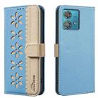 For Motorola Edge 40 Neo Splicing Color Hollow Flower Pattern RFID Leather Phone Case(Baby Blue) - 1