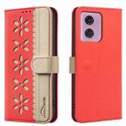 For Motorola Moto G04 / G24 / E14 Splicing Color Hollow Flower Pattern RFID Leather Phone Case(Red) - 1