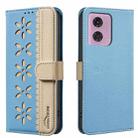 For Motorola Moto G04 / G24 / E14 Splicing Color Hollow Flower Pattern RFID Leather Phone Case(Baby Blue) - 1
