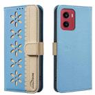For Motorola Moto G05 / E15 Splicing Color Hollow Flower Pattern RFID Leather Phone Case(Baby Blue) - 1