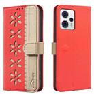 For Motorola Moto G13 4G / G23 4G Splicing Color Hollow Flower Pattern RFID Leather Phone Case(Red) - 1